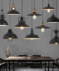 Old School Vintage Inspired Round Black Industrial Pendant Light With E27 Socket Wrought Iron Lampshade Retro Chandelier
