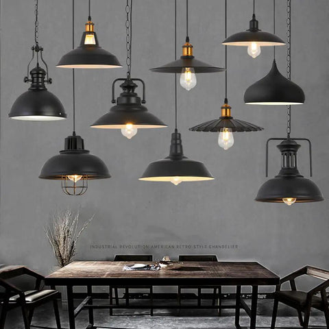 Old School Vintage Inspired Round Black Industrial Pendant Light With E27 Socket Wrought Iron Lampshade Retro Chandelier