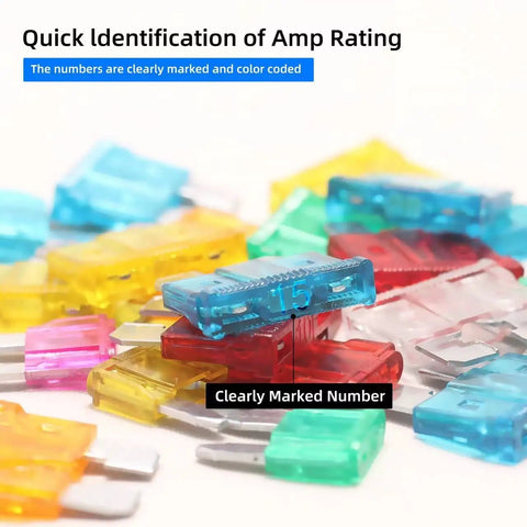 Prime Choice Mini Blade Fuse Assortment Kit Arrives Loaded With A Sturdy Puller And Packs 100 Badass Auto Car Fuses Covering 3 To 40 Amps To Keep Your Rig Rolling Smooth Across Every Haul with colorful mini blade fuses clearly marked by amp rating.