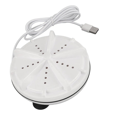 Compact Portable Mini Washer With USB Powered Slick Spiral Wash Tech perfect for dorms and camping, featuring a white ABS body.