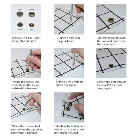Step-by-step guide using 12.5 mm Snap Fastener Kit With 12 Colors And 120 Sets Metal Snaps And Press Tool For Clothing Sewing Crafting