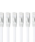 Flat Cat6 Ethernet Cable 3Ft 6 Pack White High Speed Solid Bare Copper Gigabit LAN Patch Cords With Snagless RJ45 Connectors