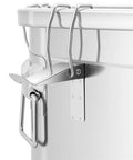 Close-up of the lock latch on Built Like A Tank 304 Stainless Steel Airtight Canister for secure food storage.