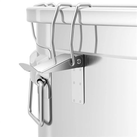 Close-up of the lock latch on Built Like A Tank 304 Stainless Steel Airtight Canister for secure food storage.