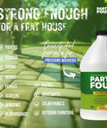 Strong cleaner for pavers decks windows driveways with Party Foul concentrated formula for pressure washers in background