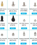 Heavy Duty M2 Standoff And Screw Kit Compatible With Asus Gigabyte Asrock Msi Motherboards for various screw types and sizes.