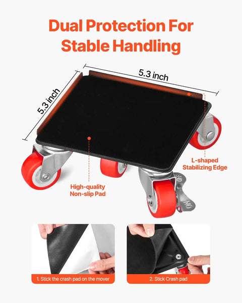 Heavy Duty Furniture Dolly With Five 360 Swivel Wheels, Carbon Steel Panel Lift Slider Set for Appliances close-up view
