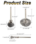 Product size and types of 300 Pack Pen Style Wire Brush Set For Rotary Tools With Steel Wire Wheels for Rust Removal and Polishing.