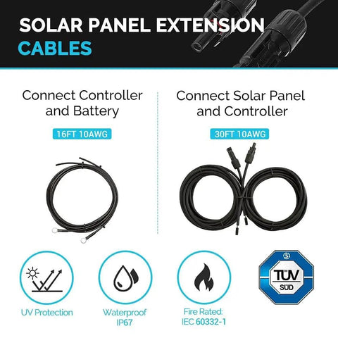 Extension cables for the All In One 400W 12V RV Solar Kit With Four 100W Monocrystalline Panels, for controller and battery connection.
