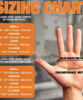 Sizing chart for Tough As Nails Eight Mil Orange Nitrile Work Gloves With Raised Diamond Texture showing dimensions for various sizes.