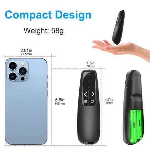 Compact Game Changing Presentation Clicker for PowerPoint and Google Slides With USB Wireless Remote Laser Pointer Long Range 98ft