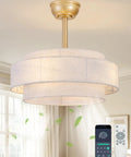 XINGSIYUELYX Ceiling Fan with Light, gold finish, two-tier fabric design, remote control, ideal for home decor.