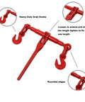 Heavy Duty Tie Down Kit With 5/16 To 3/8 Inch Chains And Ratchet Binders, 5400 Lbs Safe Working Load, G70 hooks, red ratchet binder