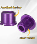 Close-up of 5 Piece M8 Aluminum Alloy Double Chain Ring Bolts Set For Crankset Nuts And Chainwheel Screws With Mountain Wrenches Purple