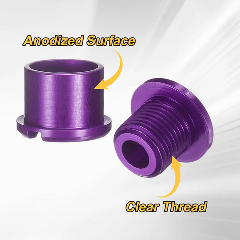 Close-up of 5 Piece M8 Aluminum Alloy Double Chain Ring Bolts Set For Crankset Nuts And Chainwheel Screws With Mountain Wrenches Purple