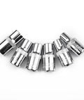 Six Piece Heat Treated Steel E Socket Set With 1/4 Drive For Heavy Duty Mechanics Gear That Lasts And Grips Tight On Bolts So You Can Fix Things Fast Like A Pro. six chrome sockets on white background