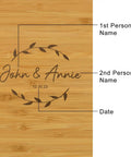 Personalized Picnic Cooler And Wine Cheese Basket With Frosty Insulated Tote hardwood cutting board with names and date.