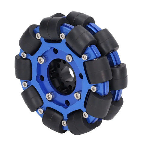 Close-up of 4 Inch Aluminum Alloy Omni Directional Robot Wheels Kit With High Traction And Quiet Roll Bearing Equipped Modular Wheel Set