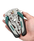 Tough As Nails Foldable Wire Strippers And Cutter Crimper Tool For Electrical Cable Work, held in hand, compact steel design.