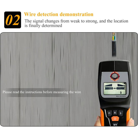 Wire detection demonstration of Slick Digital Wall Scanner And Straight Shot Stud Finder with LCD screen and signal feedback