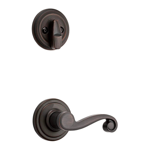 Shelburne Single Cylinder Handleset With Lido Lever And SmartKey In Venetian Bronze for exterior keyed entry, close-up view