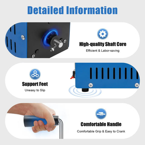 Detailed view of Portable Hand Crank Generator For Emergencies, 20W Manual Power Source with shaft core, support feet, ergonomic handle.