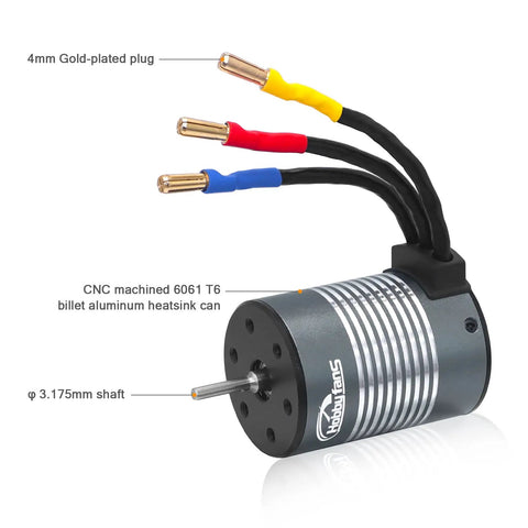 Waterproof S3650 4300KV Brushless Motor with 60A ESC Combo Set for 1/10 RC Cars and Trucks, 3.175mm shaft, red heatsink visible