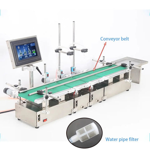 Ready To Roll Heavy Duty Automatic Liquid Filling Machine Double Head Bottle Dispenser with conveyor belt and touchscreen.