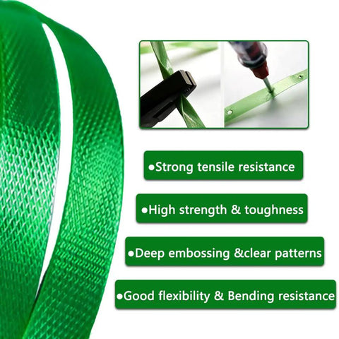 Close-up of Hold Tight Heavy Duty Pet Polyester Strapping Roll 5 8 Inch.035 Thick 500 Feet showing features like tensile resistance.