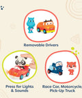 Three Pack Lil Driver Toys With Lights And Sounds Featuring Cute Animal Characters Dash The Fox Sunny The Hippo And Bingo The Panda