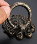 Antique Bronze Ring Pull Cabinet Knob Set, 2-Pack, Single Hole Drawer Handle shown close-up, 65x50mm durable alloy design.