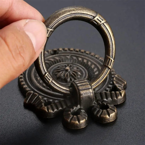 Antique Bronze Ring Pull Handles 2 Pack Single Hole Cabinet Door Knob For Drawers Cabinets And Cupboards Vintage Retro Hardware With Screws Easy Install Copper Alloy Construction, close-up