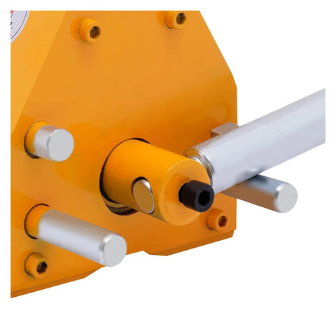 Kickass No Fuss Permanent Magnet Lifter With A Rubber Wrapped Handle And Tough Shackle Hook For Smooth Steel Plate Handling Tasks Without Electricity Needed close-up of magnetic mechanism and handle.