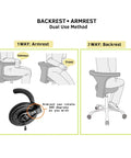 Dual use method for Rolling Stool Task Chair With Wheels And Backrest, showing armrest and backrest positions