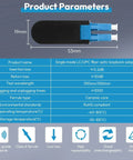 Product parameters for Single Mode LC UPC fiber optic loopback adapter, dimensions 19mm x 53mm, features low insertion loss and high repeatability.
