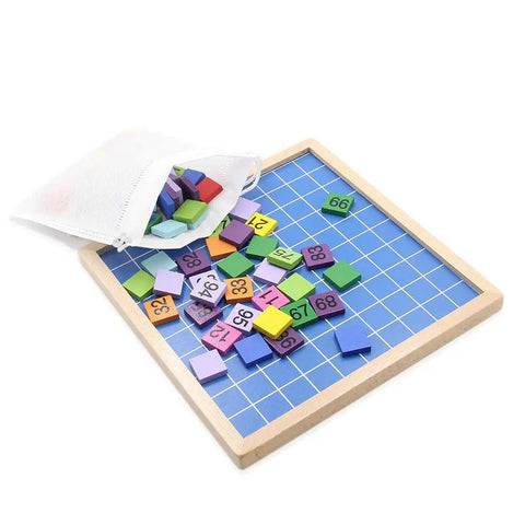 Wooden Math Learning Board Toy For Kids, Montessori 1 To 100 Hundred Chart with colorful chips and storage bag