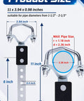 Beefy Heavy Duty Universal Exhaust Hanger Kit with heat resistant rubber pads for 1 to 2.36 inch pipes shown with dimensions.