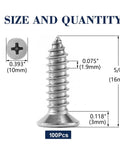 100 Pack Top Shelf Wood Screws Number Twelve Gauge By Five Eighths Inch Flat Head Phillips Self Tapping Drywall Fasteners 18 8 304 Stainless Steel Rust Resistant Hardcore Construction Tools with size dimensions