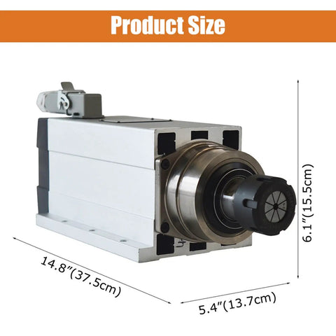 Beefy 4.5KW 220V ER32 Square Spindle Motor For CNC Routers Up To 18000 RPM with dimensions and aluminum body