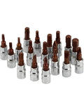 Cool 21 Piece Torx Star Bit Socket Kit With Hex Ratchet Wrench For Tightening Bolts That Are Rusty Or Stubborn Perfect For Narrow Spaces And Heavy Duty Auto Repair Jobs Without Any Bending Crack Issues., 21-piece steel torx bit socket set with 1/4-inch chrome sockets