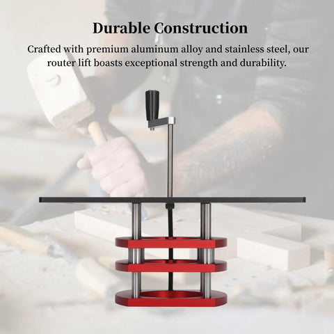 Premium Custom DIY Router Table Featuring Manual Lifting System And Hella Sturdy Stainless Steel Base Plate For Knockout Woodworking Precision with durable aluminum components.