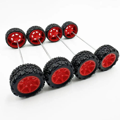 10 Pcs 34mm Rubber RC Car Wheels With 2mm Shafts And 5 Rod Axles Kit for quick upgrades in RC cars, trucks, and robots