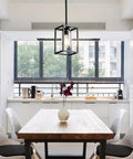 One Light Foyer Chandelier Black Farmhouse Style Hanging Ceiling Light for Entryway and Dining Room with Glass Shade