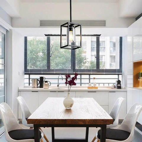 One Light Foyer Chandelier Black Farmhouse Style Hanging Ceiling Light for Entryway and Dining Room with Glass Shade
