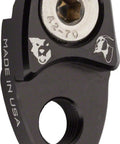 Close-up of black aluminum Road Link Derailleur Hanger Adapter For Road Bikes Optimized For 10 Speed Road Geometry And Works With 9 Speed Derailleurs.