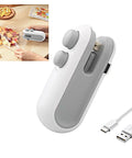 2 In 1 Portable Bag Sealer And Cutter With Rechargeable Battery Handy Handheld Heat Sealer For Plastic Bags Snacks Storage And Freshness Compact Resealer Machine With Magnetic Attraction White and USB cable, close-up