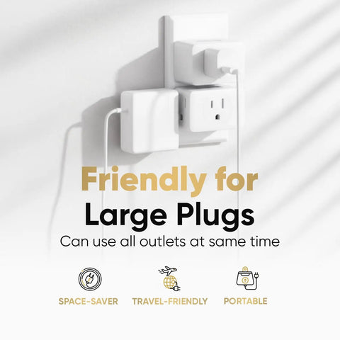 Two Pack Multi Plug Outlet Extender Turns One Wall Socket Into Three Grounded Plugs, 3 Way Wall Splitter For Home Office Dorm And Cruise Ship Travel, Flat Angled Design, Slim And Compact Power Tap Adapter