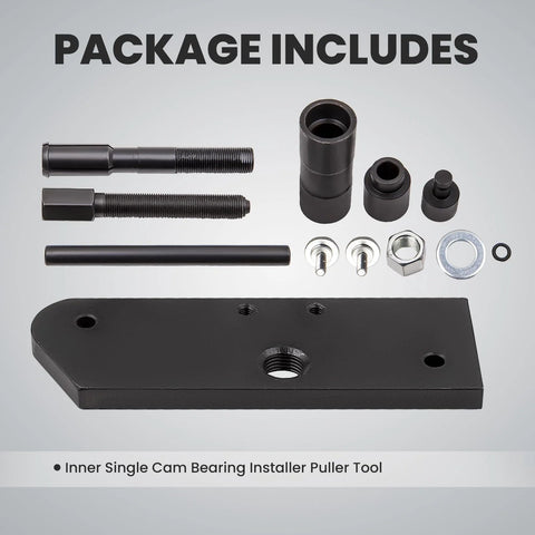 Front view of maXpeedingrods cam bearing installer/puller kit for Harley Evolution; bolts, sleeves, nuts, washers