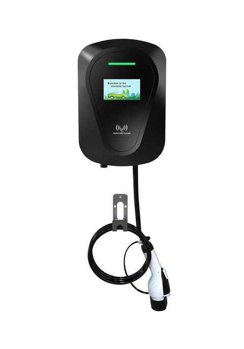 Beefy Power Level 2 Wall Mounted EV Charger Black For Commercial And Home Use With LCD Display Delivers 11.5KW At 48A 120 To 250V And Full Connectivity 4G WiFi Bluetooth RFID Ethernet For Easy Smart Charging
