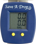 Blue Water Flow Meter For Outdoor Garden Hose Tracks Gallon Usage And Accumulative Watering Keeps You From Guesswork And Saves Water With A Clear To Read LCD Display Prevents Overwatering Ideal Tool For Lawn And Garden Care. blue hose meter with LCD and threaded ends